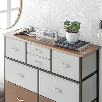 HOMCOM Bedroom Chest of Drawers, 10 Drawer Dresser with Foldable Fabric Drawers and Steel Frame, Multicolour 