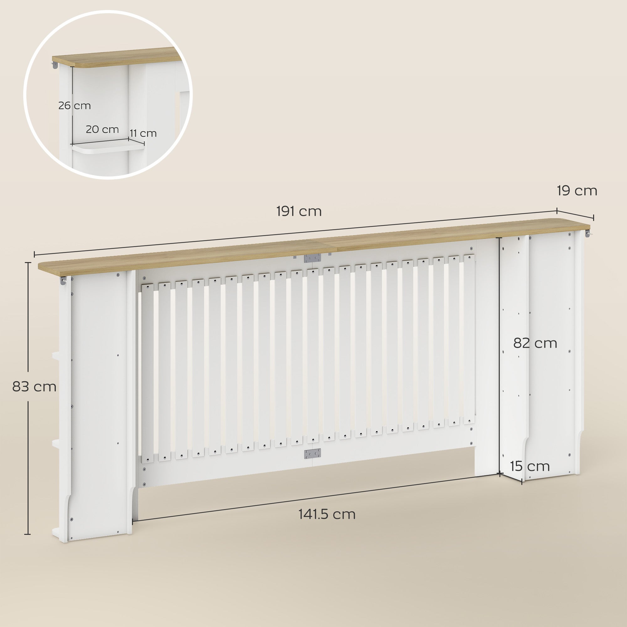 HOMCOM Radiator Cover with Open Storage Shelves, Vertical Slatted Cabinet Shelf Heater Cover for Living Room, Hallway, Extra Large, White 