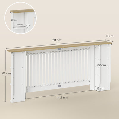 HOMCOM Radiator Cover with Open Storage Shelves, Vertical Slatted Cabinet Shelf Heater Cover for Living Room, Hallway, Extra Large, White 