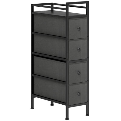 HOMCOM 4 Drawer Fabric Dresser Chest of Drawers, Slim Storage Cabinet with Steel Frame for Small Spaces, Bedroom, Black 