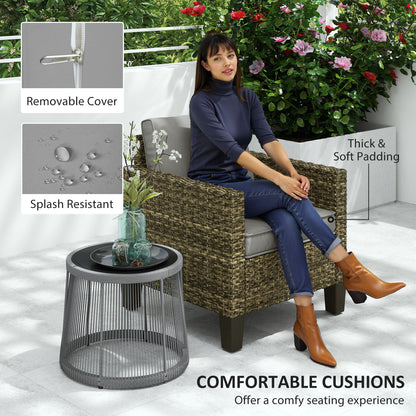 Outsunny Single Rattan Armchair, with Cushions - Mixed Grey