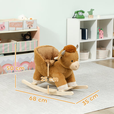 AIYAPLAY Baby Rocking Horse with Safety Belt, Wood Base, Animal Rocker for Children, Brown 