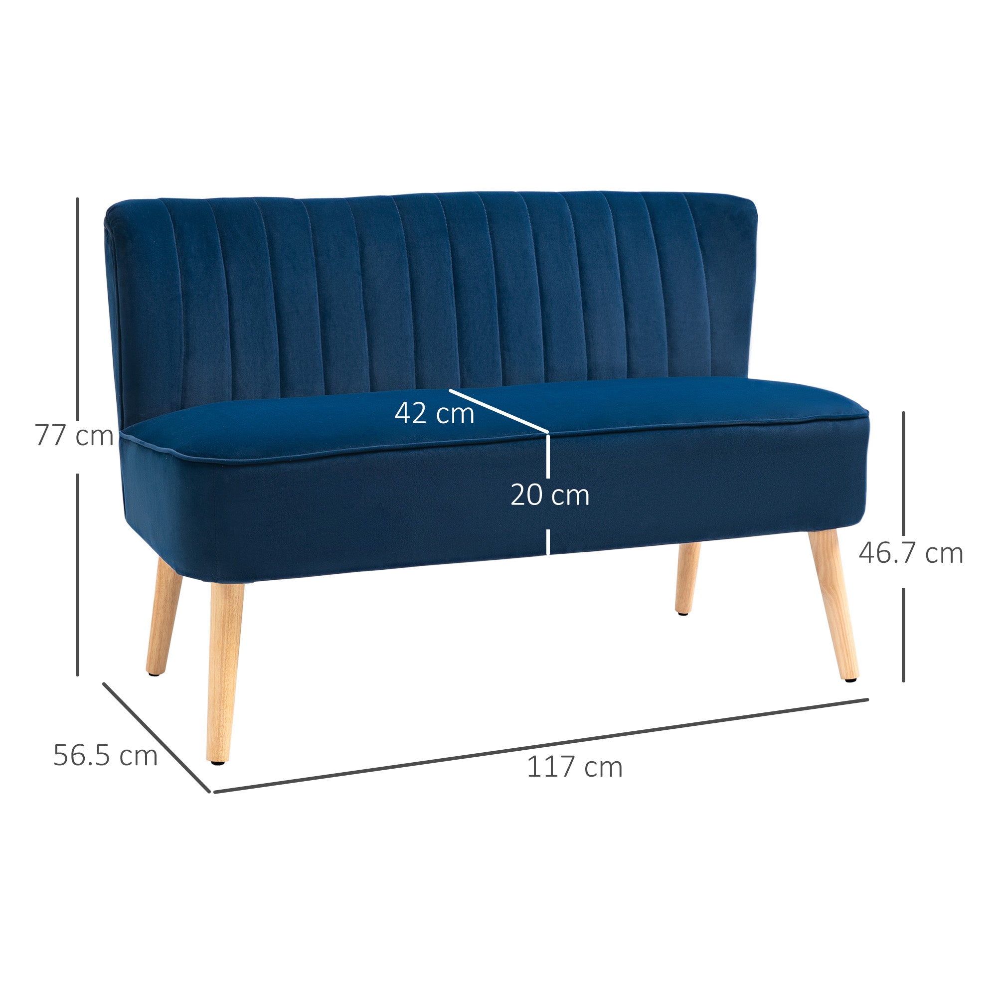 HOMCOM Modern Double Seat Sofa Foam Padding High Back Soft Comfortable Compact Couch Home Office Dark Blue 