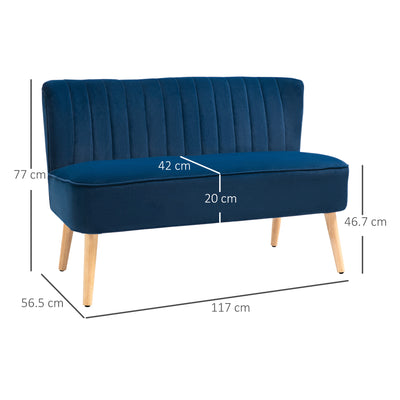 HOMCOM Modern Double Seat Sofa Foam Padding High Back Soft Comfortable Compact Couch Home Office Dark Blue 