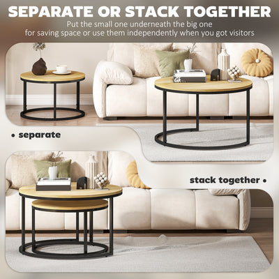 HOMCOM Set of Two Wood-Effect Stacking Tables - Natural 