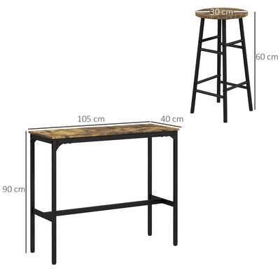 HOMCOM 5 Piece Bar Table Set with 4 Stools, Industrial Bar Table and Stool Set, Dining Table and Chair Set, Rustic Brown 