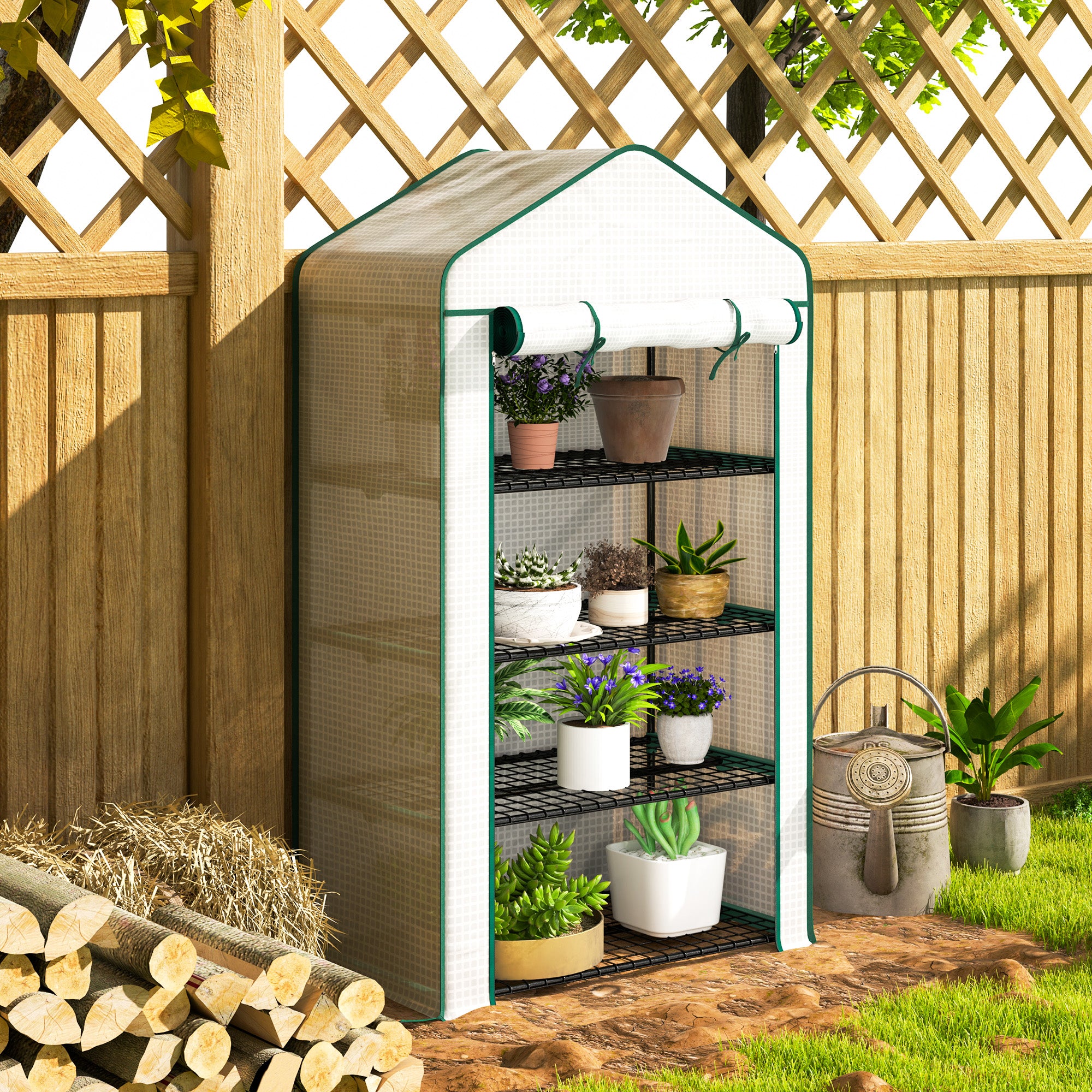 Outsunny Four-Tier Mini Greenhouse, with Reinforced Plastic Cover 