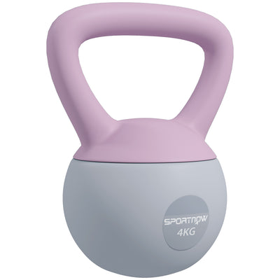 SPORTNOW Soft Kettlebell, 4kg Kettle Bell with Non-Slip Handle for Home Gym Weight Lifting and Strength Training, Purple and Grey 