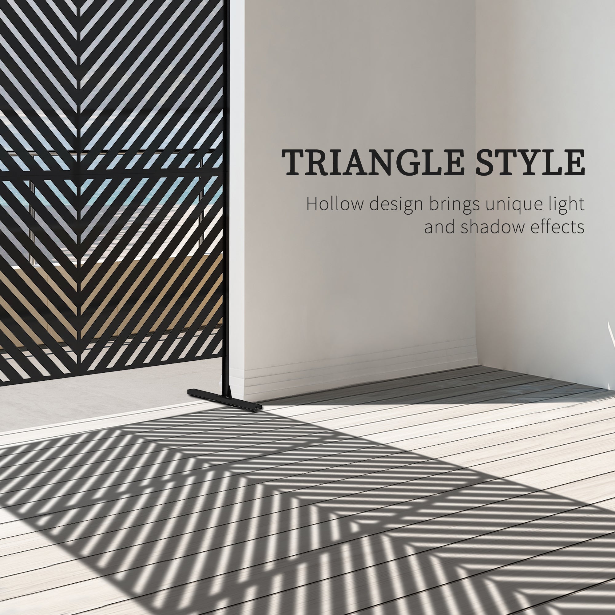Outsunny 6.5FT Decorative Outdoor Divider, Metal Privacy Screen with Stand, Triangle Style, Black 