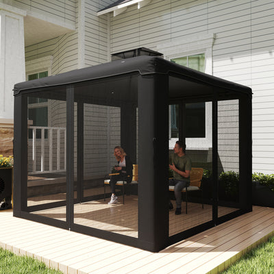 Outsunny 3 x 3 m Metal Gazebo, Garden Pavillion, Double Roof Outdoor Canopy Shelter with Mesh Sidewalls, Black 
