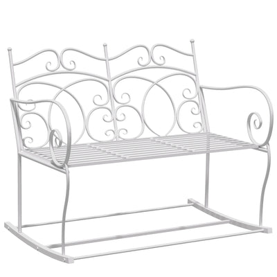 Outsunny Patio 2 Seater Rocking Bench Steel Garden Outdoor Garden Loveseat Chair w/ Decorative Backrest White 