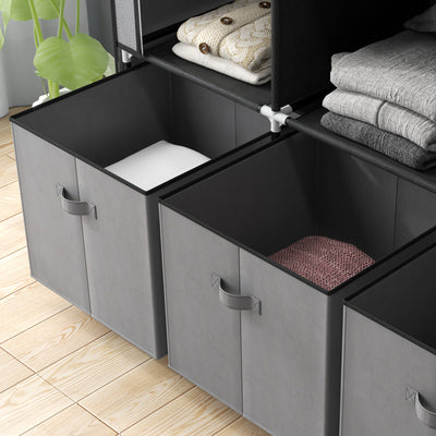HOMCOM Fabric Wardrobe for Bedroom, Portable Wardrobe with 5 Shelves, 2 Hanging Rails and 3 Fabric Drawers, Foldable Closet, 125 x 43 x 162.5cm, Dark Grey 