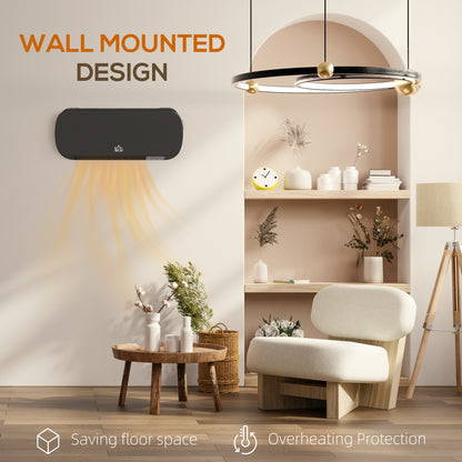 HOMCOM 2000W Wall Mounted Ceramic Space Heater, 10-49°C Temperature, Black