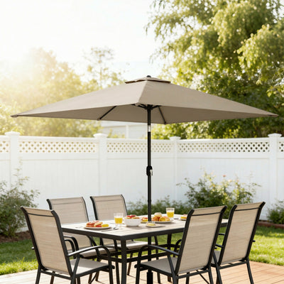 Outsunny Garden Parasol, Parasol Umbrella with Crank Handle, Tilt Function, Polyester Canopy, Khaki 