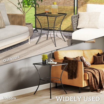 Outsunny 60cm Square Garden Table, Outdoor Metal Bistro Side Desk with Mesh Top, Black 