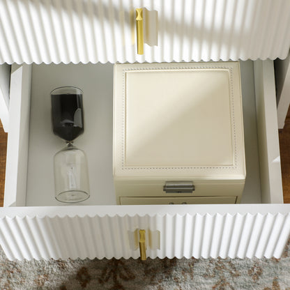 Set of 2 Elegant Chest of Two Drawers - White/Gold-Tone