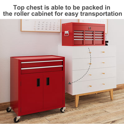 HOMCOM Portable Tool Box, Metal Tool Chest on Wheels with 6 Drawers for Garage and Workshop, Red 