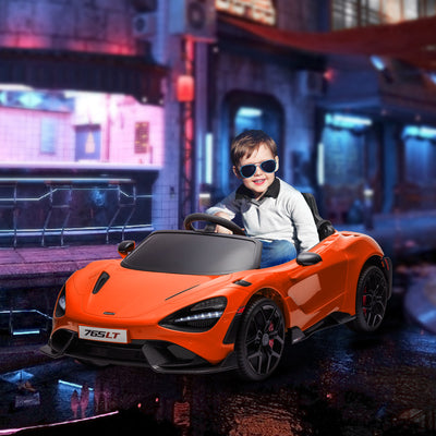 AIYAPLAY McLaren 765LT Licensed 12V Kids Electric Ride on Car with Butterfly Doors, Remote Control, Transport Wheels, Orange 