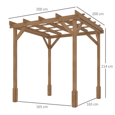 Outsunny 2 x 2m Wooden Pergola Kit, Decorative Garden Gazebo Shelter with Stable Structure for Climbing Vines, Flowers, Dark Brown 