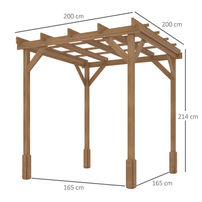 Outsunny 2 x 2m Wooden Pergola Kit, Decorative Garden Gazebo Shelter with Stable Structure for Climbing Vines, Flowers, Dark Brown 