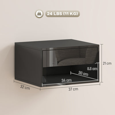 HOMCOM Floating Bedside Tables Set of 2, Wall Mounted Nightstand, High Gloss Black 