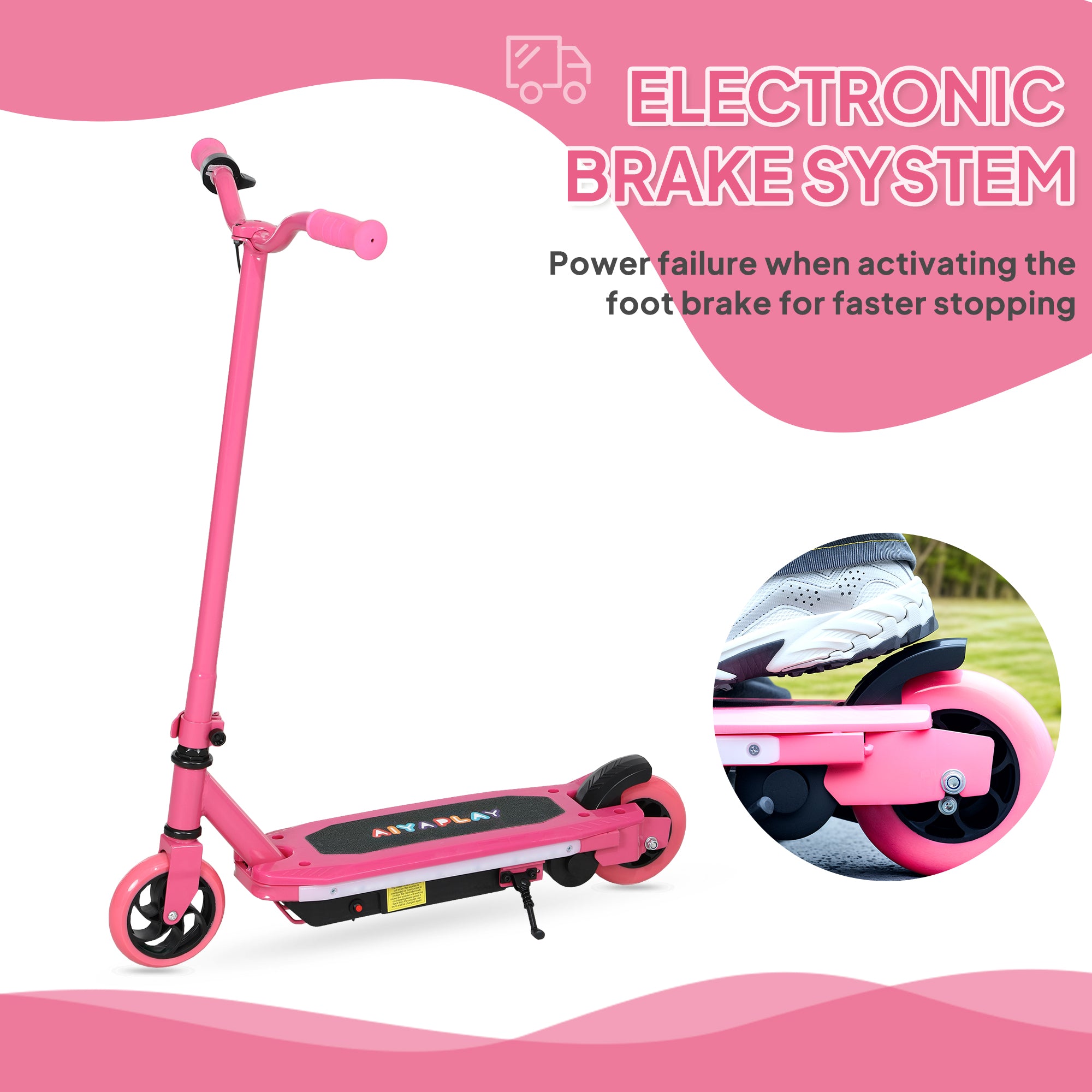 AIYAPLAY Electric Scooter for Ages 6-14, with Colourful Light and Electric Brake, Electric Scooter E Scooter, Up to 10 KM/H & 8 KM, Pink