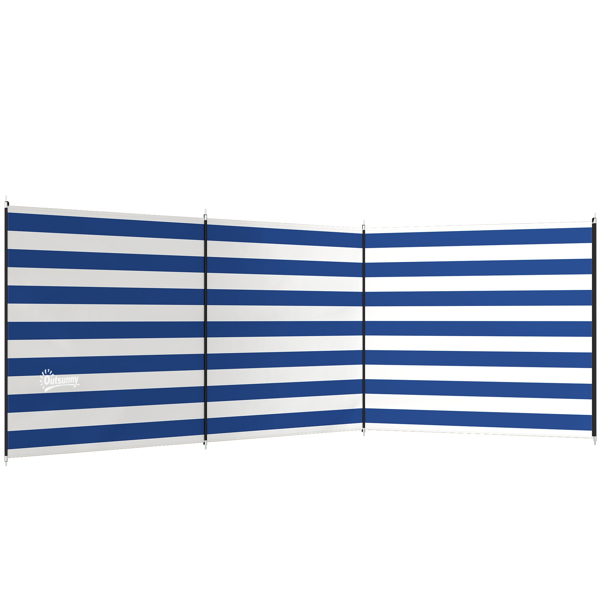 Outsunny 4 Pole Camping Windbreaks, Beach Wind Shield Shelter with Carry Bag and Steel Poles, 540cm x 150cm, Dark Blue 