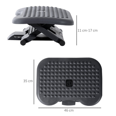 HOMCOM Footrest Adjustable Height & Angle Tilting Platform Home Office Foot Rest Charcoal Grey 