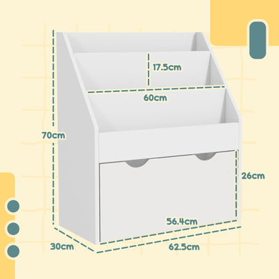 AIYAPLAY Bookcase for Kids with Shelves, Drawer, Bookcase for Bedroom, Playroom, White 