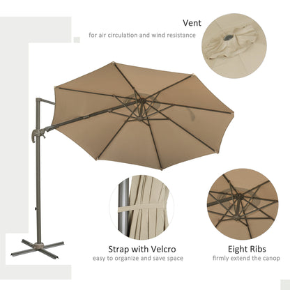 Outsunny 3m Beach Hanging Umbrella Parasol - Khaki 