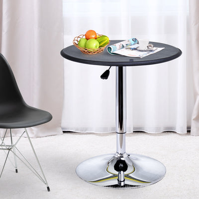 HOMCOM Adjustable Round Bistro Bar Table with PVC Leather Top Steel Base Home Kitchen Dining Desk  Black 