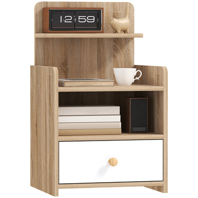 HOMCOM Multi-Storage Bedside Table - White/Wood-Effect 