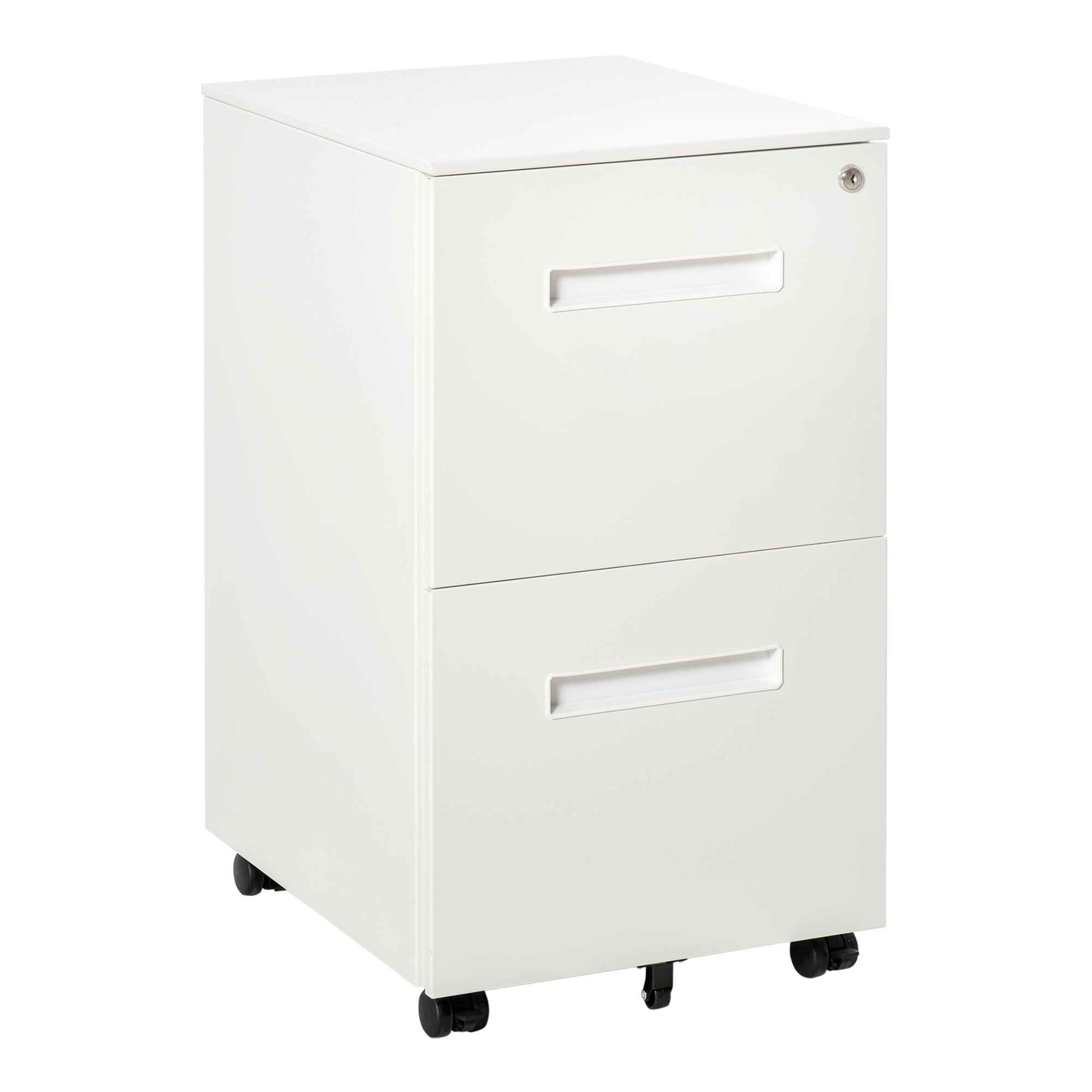 Vinsetto Metal Mobile File Cabinet with Wheels, Lockable 2 Drawer Filing Cabinet for A4, Legal, Letter, Compact Under Desk Storage Unit with Pre-Assembled Body for Home Office, 39 x 48 x 67cm, White 