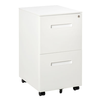 Vinsetto Metal Mobile File Cabinet with Wheels, Lockable 2 Drawer Filing Cabinet for A4, Legal, Letter, Compact Under Desk Storage Unit with Pre-Assembled Body for Home Office, 39 x 48 x 67cm, White 