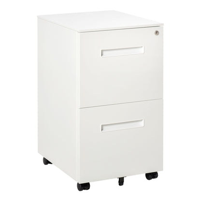 Vinsetto Metal Mobile File Cabinet with Wheels, Lockable 2 Drawer Filing Cabinet for A4, Legal, Letter, Compact Under Desk Storage Unit with Pre-Assembled Body for Home Office, 39 x 48 x 67cm, White 