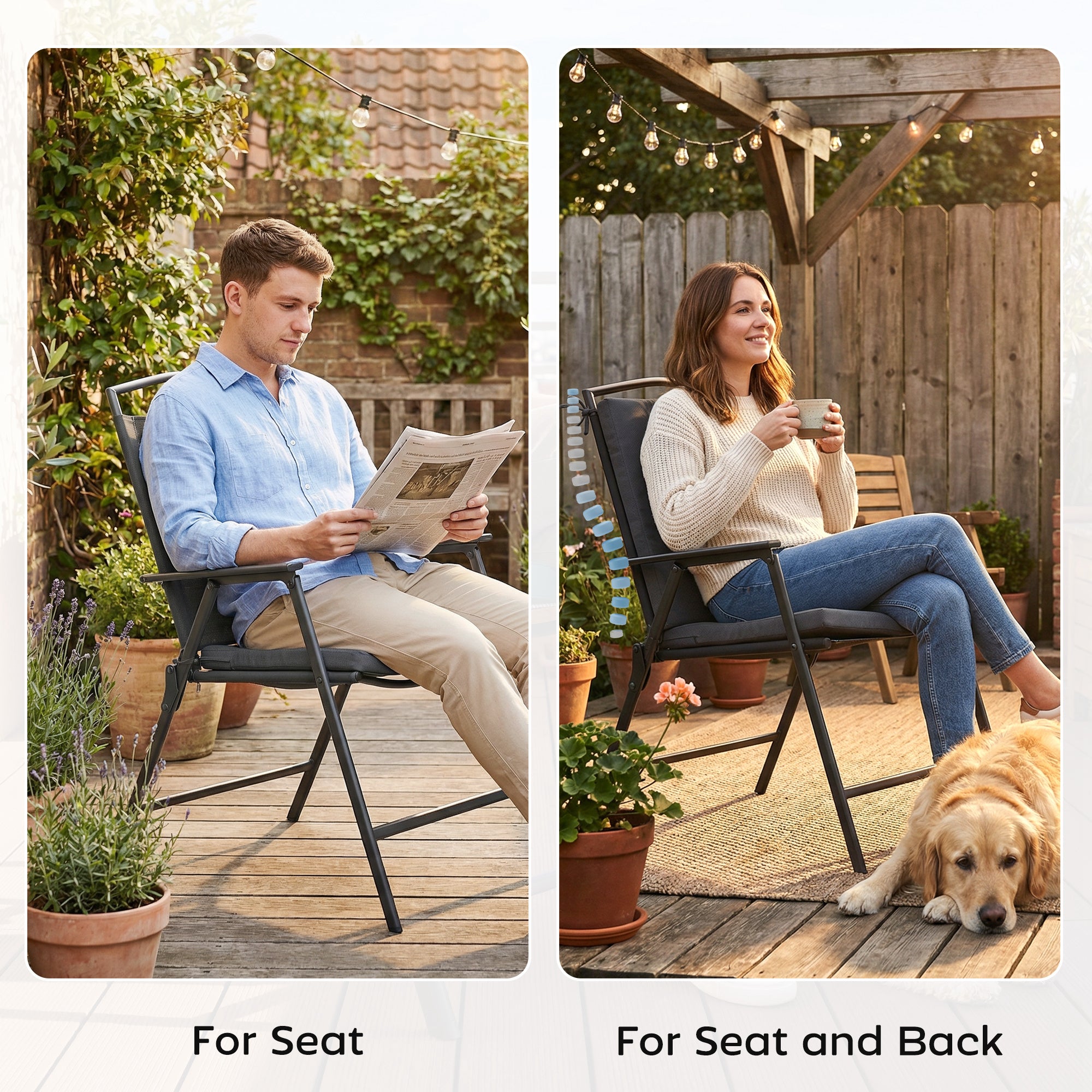 Outsunny Outdoor Seat Cushions Set of 2 with Ties, Waterproof Garden Seat Pads, Dark Grey 