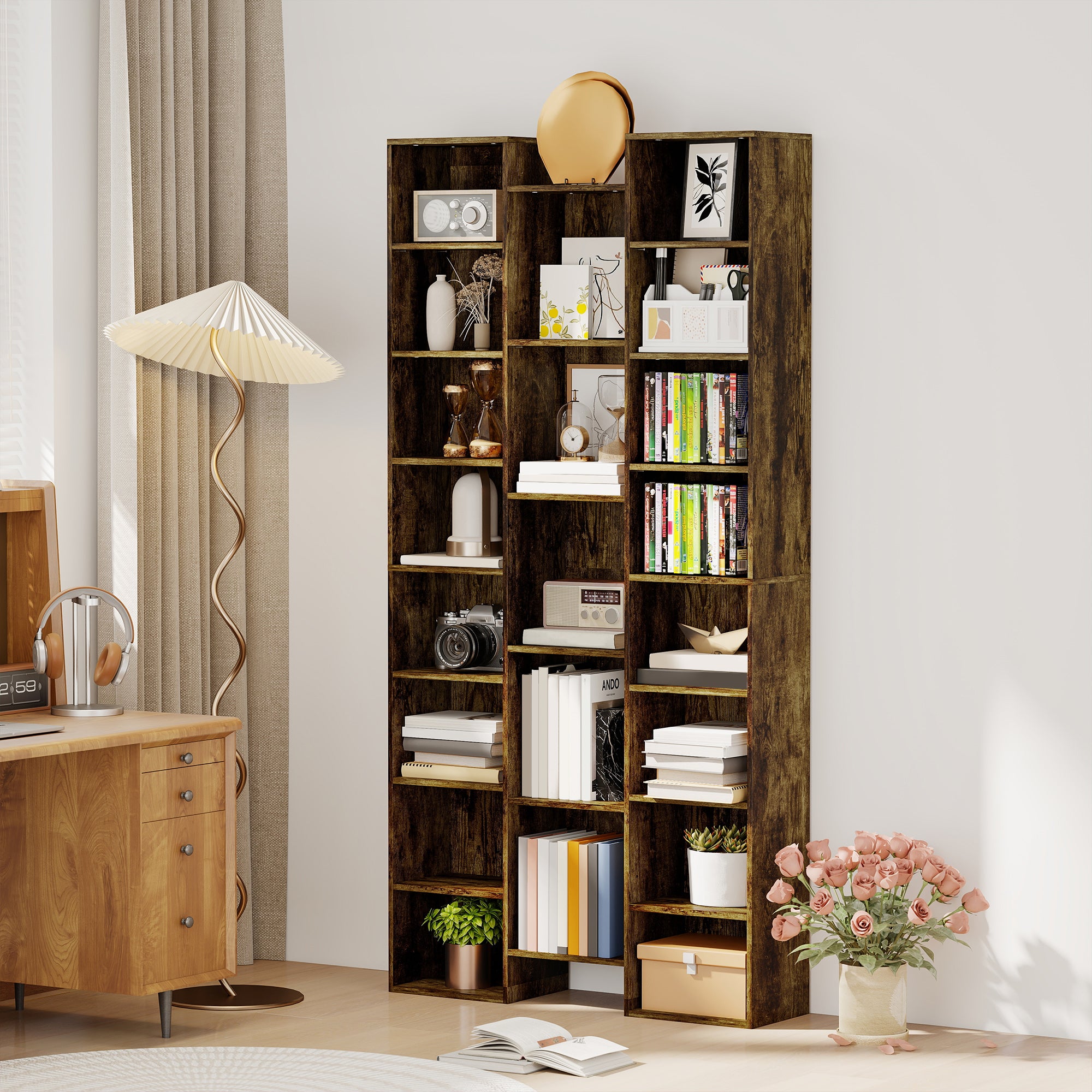 HOMCOM 21-Compartment Bookshelf - Brown 
