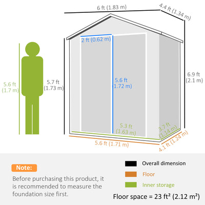 Outsunny 6'x4.5' Garden Storage Shed, Lockable Garden Shed with Double Doors, Window, Vent and Plastic Roof, Grey 