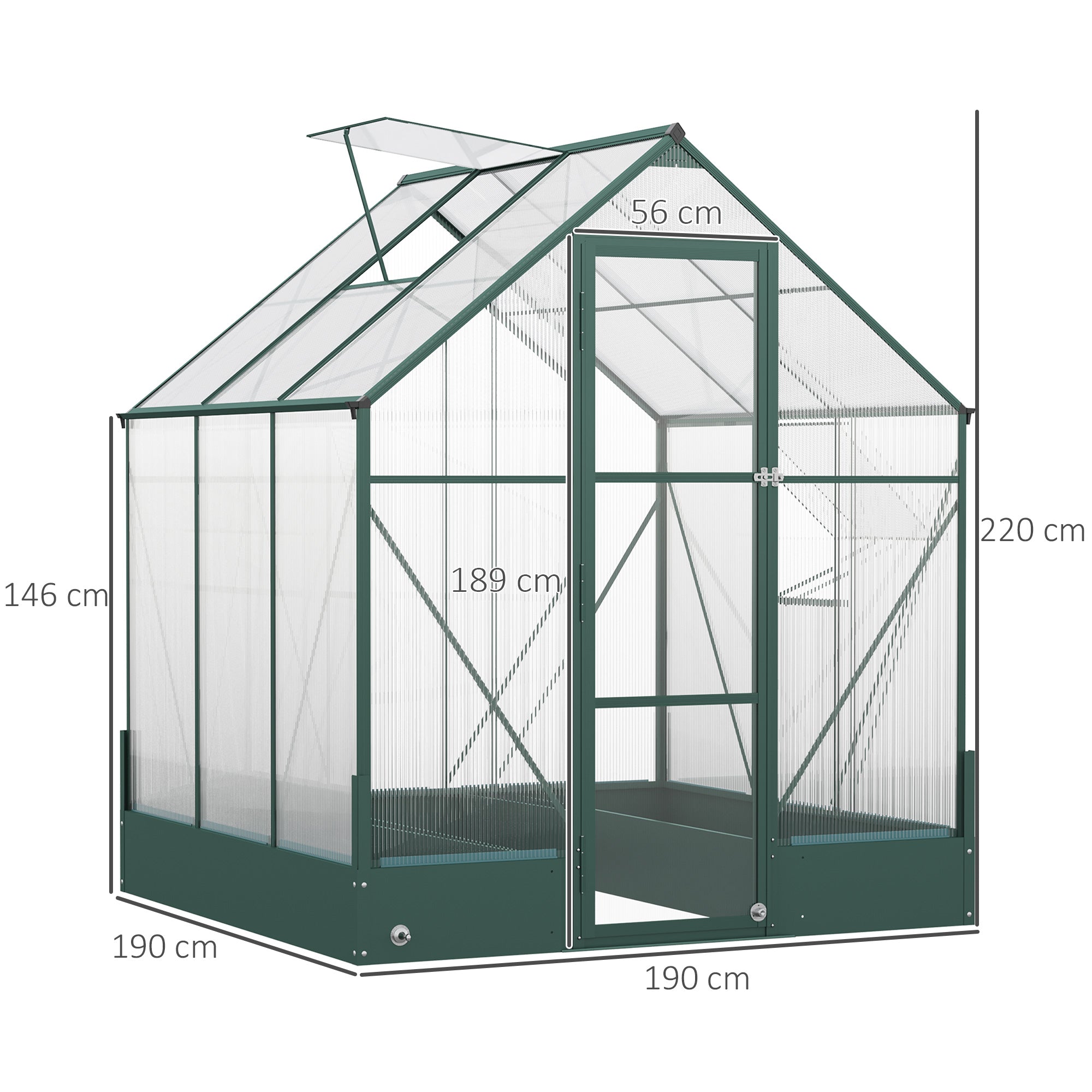 Outsunny 6x6 FT Polycarbonate Greenhouse with Base and Raised Bed, Walk-in Greenhouse with Aluminium Frame, Temperature Controlled Window, Foundation for Plants, Flowers, Vegetable 