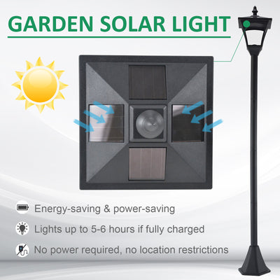 Outsunny Set of 2 Outdoor Garden Solar Post Lamp Sensor Dimmable LED Lantern Bollard IP44 Energy-saving 1.2M Tall, Black 