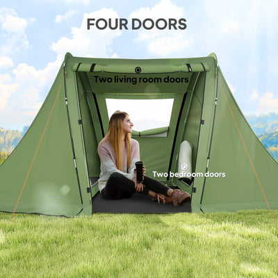 Outsunny 3 Man Camping Tent with Living Area and 2 Bedrooms, 3000mm Waterproof Family Tent with Sewn-in Groundsheet, Portable with Bag for Hiking, Festival, Backpacking, Green 