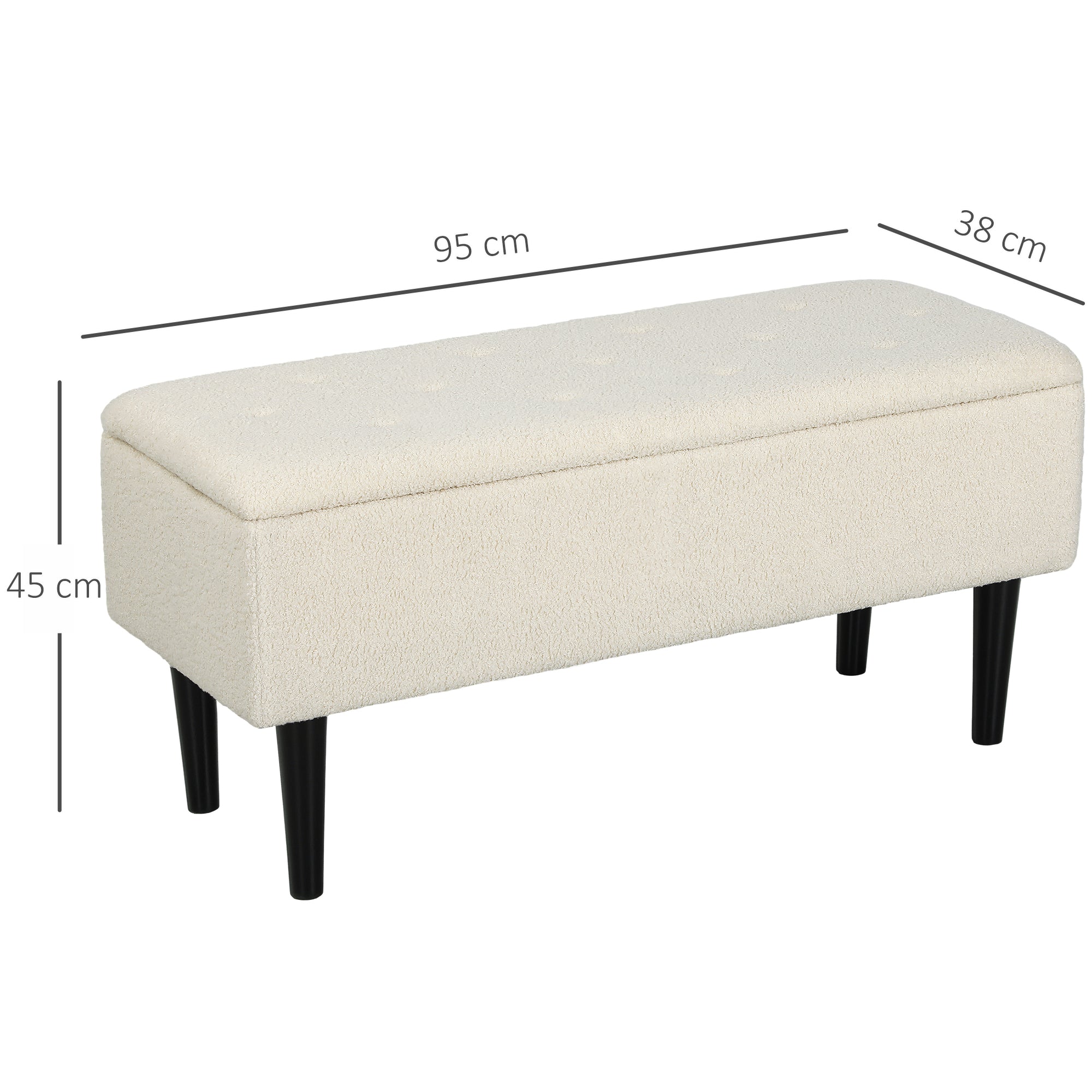 HOMCOM 47L Teddy Fleece Storage Ottoman - Cream 