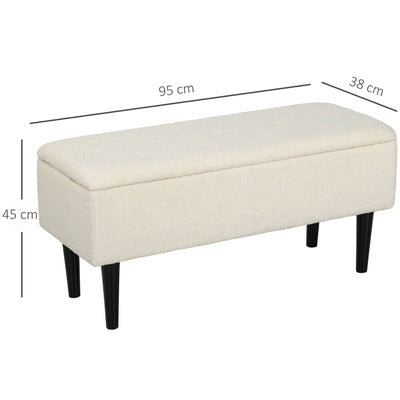 HOMCOM 47L Teddy Fleece Storage Ottoman - Cream 