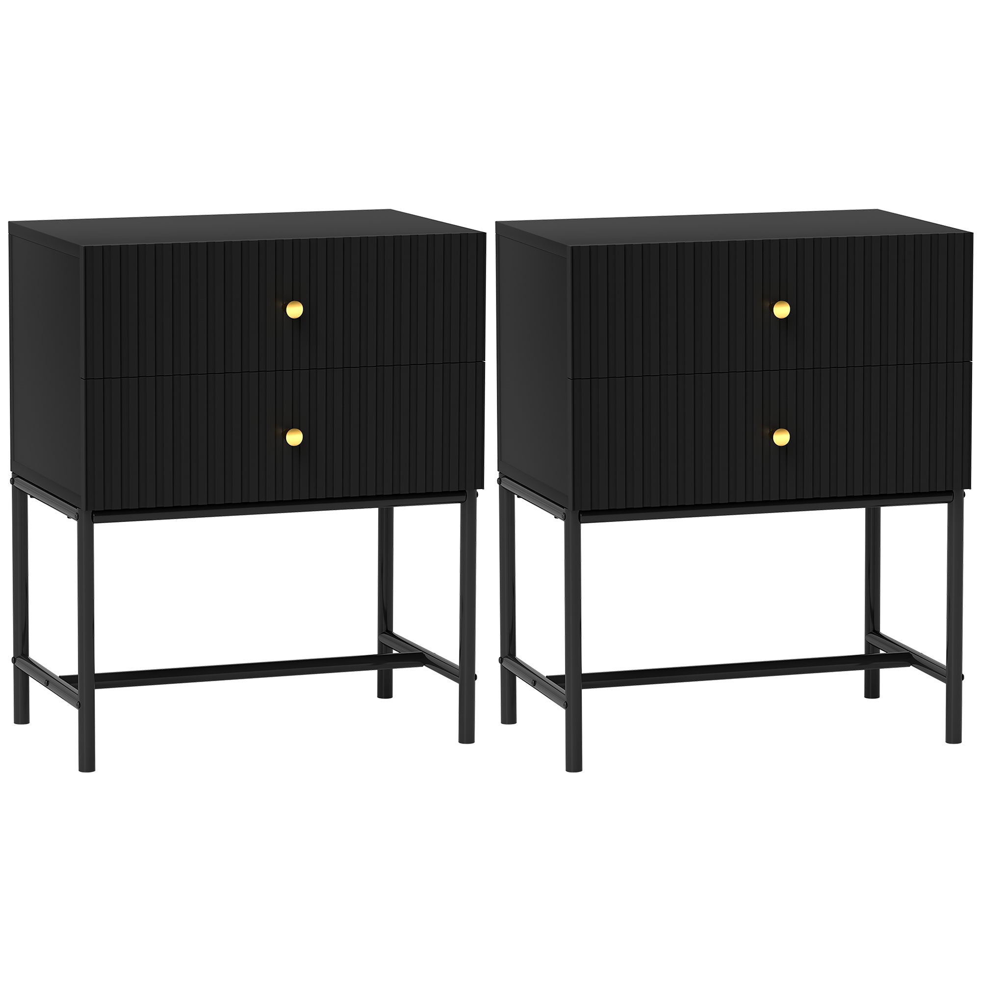 HOMCOM Elegant Two-Drawer Bedside Table Set of 2 - Black 