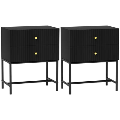 HOMCOM Elegant Two-Drawer Bedside Table Set of 2 - Black 