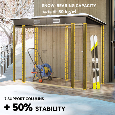 Outsunny 3.7 x 7.9ft Galvanised Steel Shed, with Latched Door and Padlock - Oak 