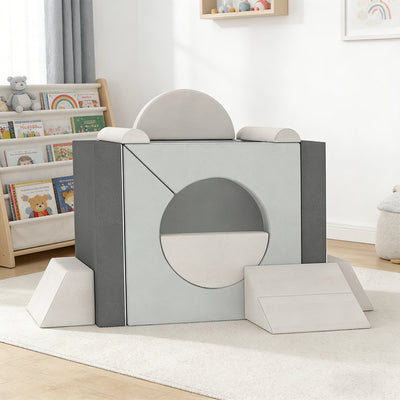 AIYAPLAY Kids Play Sofa, 12 Pieces Foam Modular Soft Play Set for Playroom, Children Convertible Sofa for Boys and Girls, Grey 