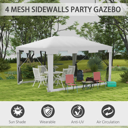 Outsunny 4 x 3 m Party Tent Wedding Gazebo Outdoor Waterproof PE Canopy Shade with Panel 