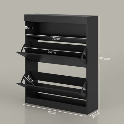 HOMCOM 16 Shoe Pair Storage Cabinet, with Flip Doors - High Gloss Black 