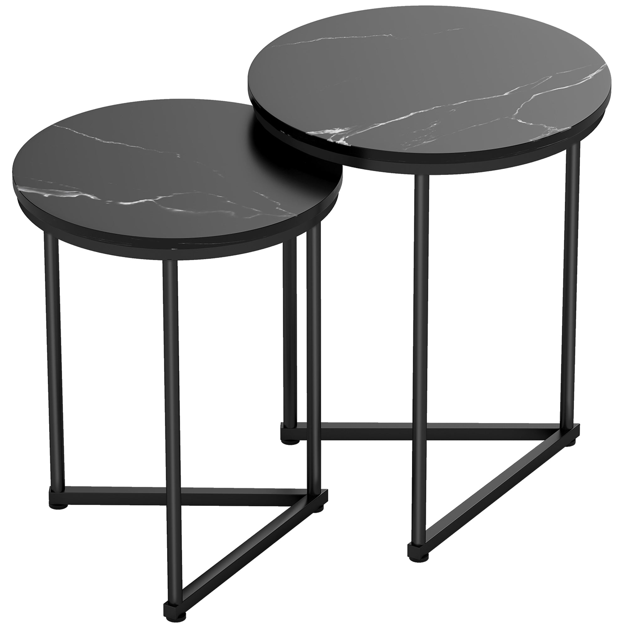 HOMCOM Set of Two Marble-Effect Nest of Tables - Black Marble Effect 